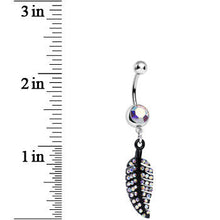 Load image into Gallery viewer, Aurora Gem Glimmering Black Forest Leaf Dangle Belly Ring
