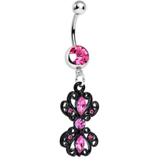 Load image into Gallery viewer, Pink Gem Black Frilly London Lace Dangle Belly Ring

