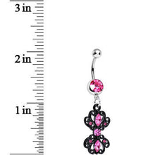 Load image into Gallery viewer, Pink Gem Black Frilly London Lace Dangle Belly Ring
