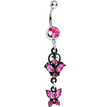 将图片加载到图库查看器，Pink Gem Bejeweled Black Butterfly Dangle Belly Ring
