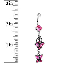 将图片加载到图库查看器，Pink Gem Bejeweled Black Butterfly Dangle Belly Ring
