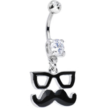 将图片加载到图库查看器，Clear Gem Hipster Glasses and Mustache Dangle Belly Ring

