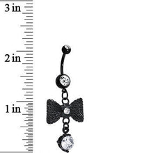 将图片加载到图库查看器，Clear Gem Going to a Formal Black Bow Tie Dangle Belly Ring
