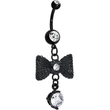将图片加载到图库查看器，Clear Gem Going to a Formal Black Bow Tie Dangle Belly Ring

