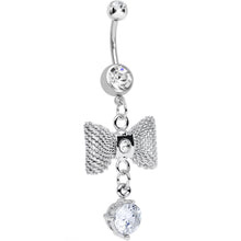 Load image into Gallery viewer, Clear Gem Going to a Formal Silver Bow Tie Dangle Belly Ring
