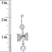 Load image into Gallery viewer, Clear Gem Going to a Formal Silver Bow Tie Dangle Belly Ring
