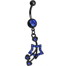 Load image into Gallery viewer, Blue Gem Black Heart Cherries Hollow Star Dangle Belly Ring
