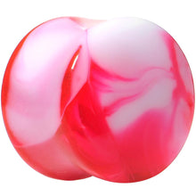Load image into Gallery viewer, Acrylic Pink and White Marbled Saddle Plug 6G to 1 Inch
