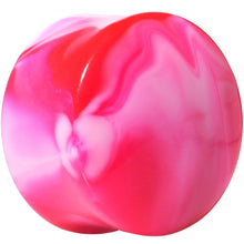 Load image into Gallery viewer, Acrylic Pink and White Marbled Saddle Plug 6G to 1 Inch
