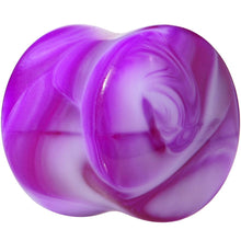 Load image into Gallery viewer, Acrylic Purple and White Marbled Saddle Plug 6G to 1 Inch
