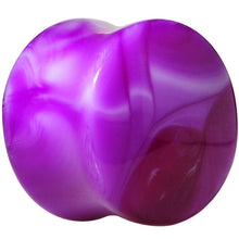 Load image into Gallery viewer, Acrylic Purple and White Marbled Saddle Plug 6G to 1 Inch
