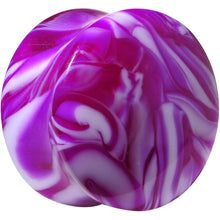 Load image into Gallery viewer, Acrylic Purple and White Marbled Saddle Plug 6G to 1 Inch
