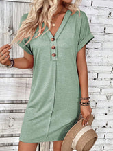 Load image into Gallery viewer, Elegant Button V-Neck Short Sleeve Dress Flattering Casual &amp; Office Wear Simple Dress
