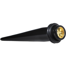 Load image into Gallery viewer, Black Acrylic Gold Flashy Tire Rim Taper 2G to 20mm
