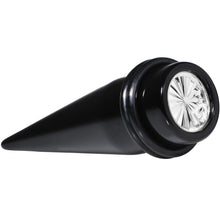 Load image into Gallery viewer, Black Acrylic Silver Flashy Tire Rim Taper 2G to 20mm
