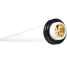 Load image into Gallery viewer, White Acrylic Gold Flashy Tire Rim Taper 2G to 20mm
