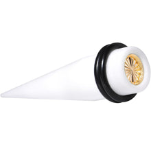Load image into Gallery viewer, White Acrylic Gold Flashy Tire Rim Taper 2G to 20mm
