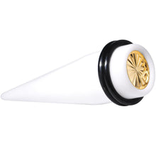 Load image into Gallery viewer, White Acrylic Gold Flashy Tire Rim Taper 2G to 20mm
