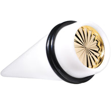 Load image into Gallery viewer, White Acrylic Gold Flashy Tire Rim Taper 2G to 20mm

