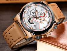 将图片加载到图库查看器，Men's Waterproof Modern Watch With Leather Belts, Stainless Steel Case Excellent Look Perfect Gift
