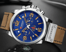 Load image into Gallery viewer, Retro  Waterproof Watch With Chronometers Steel Case And Leather Belts Unique Design Excellent Look Perfect Gift For Your Man
