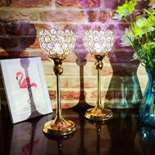 Load image into Gallery viewer, Gold Crystal Tealight Candle Holders Set for Decor
