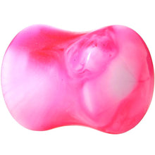 Load image into Gallery viewer, Acrylic Pink and White Marbled Saddle Plug 6G to 1 Inch
