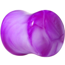 Load image into Gallery viewer, Acrylic Purple and White Marbled Saddle Plug 6G to 1 Inch
