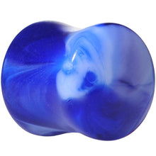 Load image into Gallery viewer, Acrylic Blue and White Marbled Saddle Plug 6G to 1 Inch
