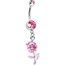 将图片加载到图库查看器，Pink Gem Cheerful Tulip Flower Dangle Belly Ring
