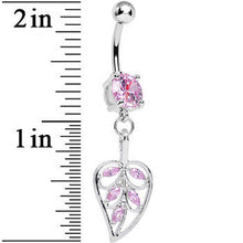 Load image into Gallery viewer, Pink Cubic Zirconia Scroll Pattern Rainforest Leaf Dangle Belly Ring
