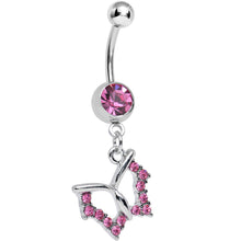 将图片加载到图库查看器，Pink Crystal Open Wing Graceful Butterfly Dangle Belly Ring

