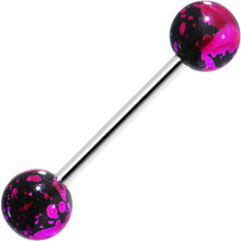 Load image into Gallery viewer, 316L Steel Pink Black Enamel Metallic Splash Barbell Tongue Ring

