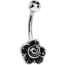 Load image into Gallery viewer, Black Crystal Dark Garden Rose Flower Belly Ring
