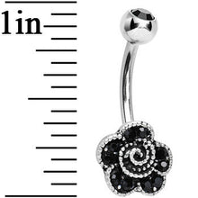 Load image into Gallery viewer, Black Crystal Dark Garden Rose Flower Belly Ring
