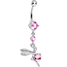 Load image into Gallery viewer, Pink CZ Playful Orb and Fairy Dangle Belly Ring
