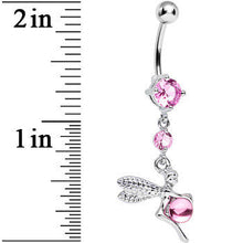Load image into Gallery viewer, Pink CZ Playful Orb and Fairy Dangle Belly Ring
