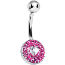Load image into Gallery viewer, Pink Gem Medallion with Clear Gem Heart Core Belly Ring

