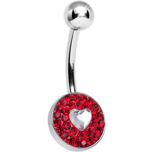 将图片加载到图库查看器，Red Gem Medallion with Clear Gem Heart Core Belly Ring
