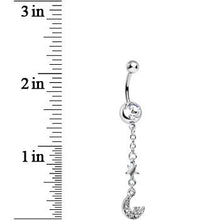 Load image into Gallery viewer, Clear Gem Magic of the Moon and Stars Dangle Belly Ring
