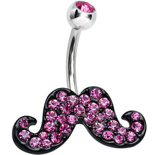 将图片加载到图库查看器，Pink Gem Studded Sparkling Dark Mustache Belly Ring
