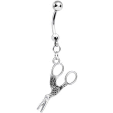 Load image into Gallery viewer, Stainless Steel Optical Illusion Scissor Dangle Belly Ring
