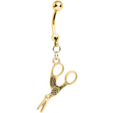将图片加载到图库查看器，Gold Plated Optical Illusion Scissor Dangle Belly Ring
