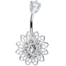 将图片加载到图库查看器，925 Sterling Silver Clear CZ Anahata Chakra Flower Belly Ring

