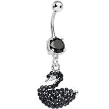 Load image into Gallery viewer, Black Gem Jeweled Swan Dangle Belly Ring
