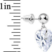Load image into Gallery viewer, Clear Cubic Zirconia Sparkling Swinging Heart Dangle Post Earrings
