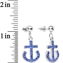 将图片加载到图库查看器，Blue Gem Bright Boat Brake Anchor Dangle Post Earrings
