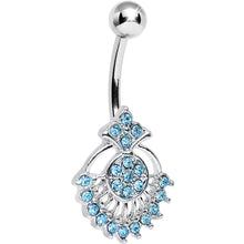 Load image into Gallery viewer, Aqua Crystal Sparkling Victoriana Opera Fan Belly Ring

