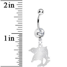 Load image into Gallery viewer, Clear Gem Family of Dolphins Dangle Belly Ring
