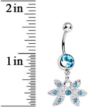 Load image into Gallery viewer, Aqua Gem New Orleans Mardi Gras Mask Dangle Belly Ring

